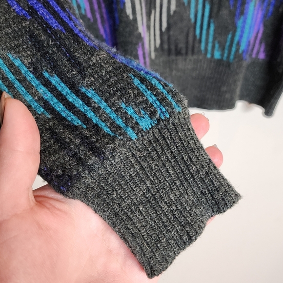 Vintage Cambridge Classice Wool Blend Knit Sweater Grey Blue Purple Medium - Picture 5 of 13